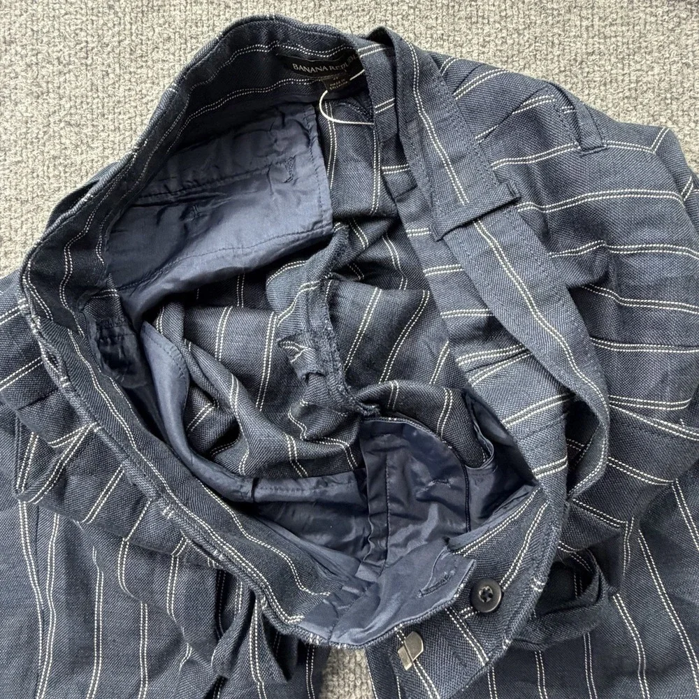 Banana Republic Avery Paperbag Waist Stripe Pants Womens 4 Linen Blend Tie Waist